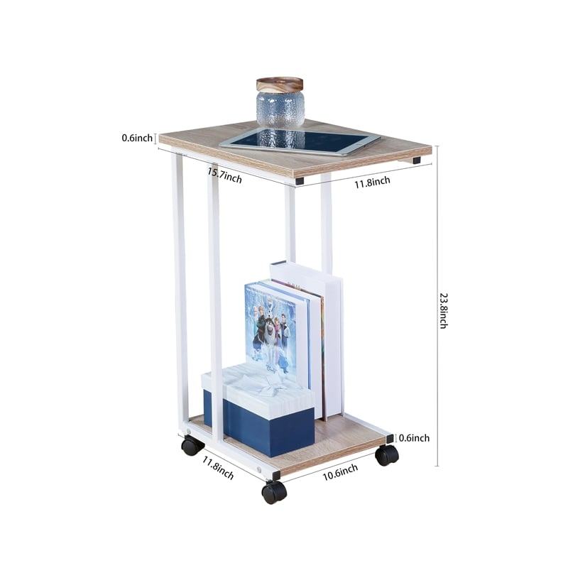 JJS Modern Wood & Metal End C Table for Small Spaces in Oak/White