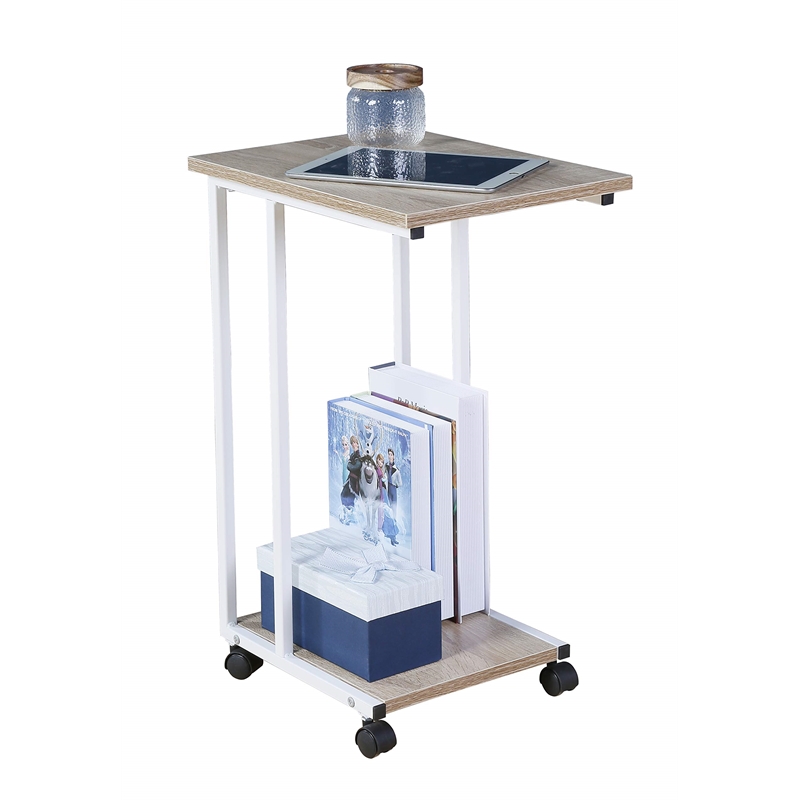 JJS Modern Wood & Metal End C Table for Small Spaces in Oak/White