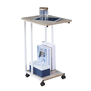 JJS Modern Wood & Metal End C Table for Small Spaces in Oak/White