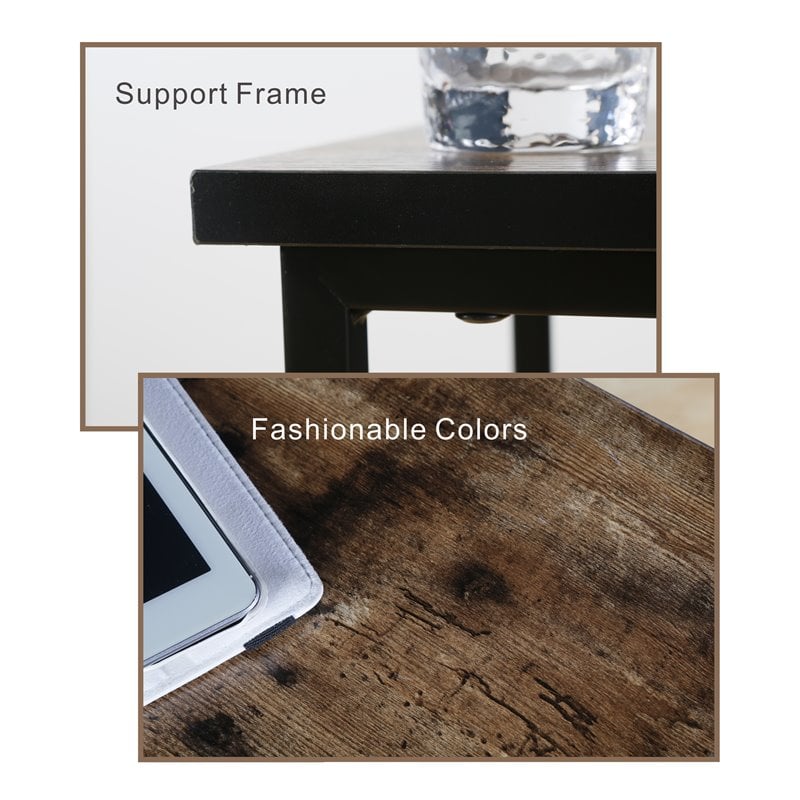 JJS Modern Wood & Metal End C Table for Small Spaces in Rustic Brown