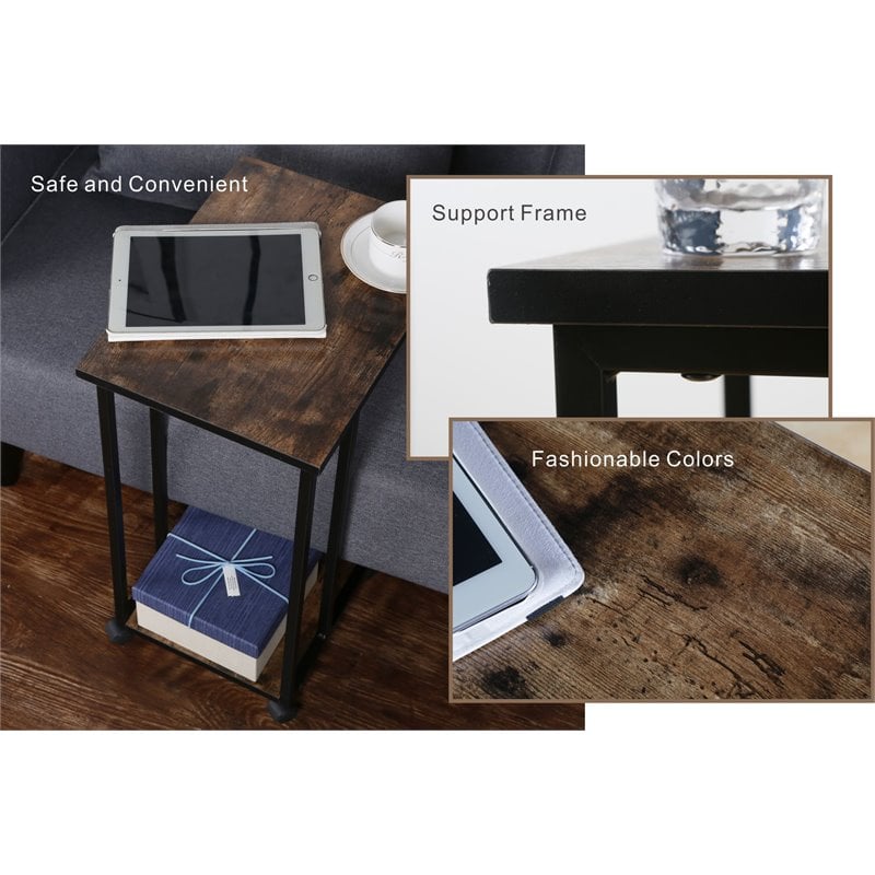 JJS Modern Wood & Metal End C Table for Small Spaces in Rustic Brown