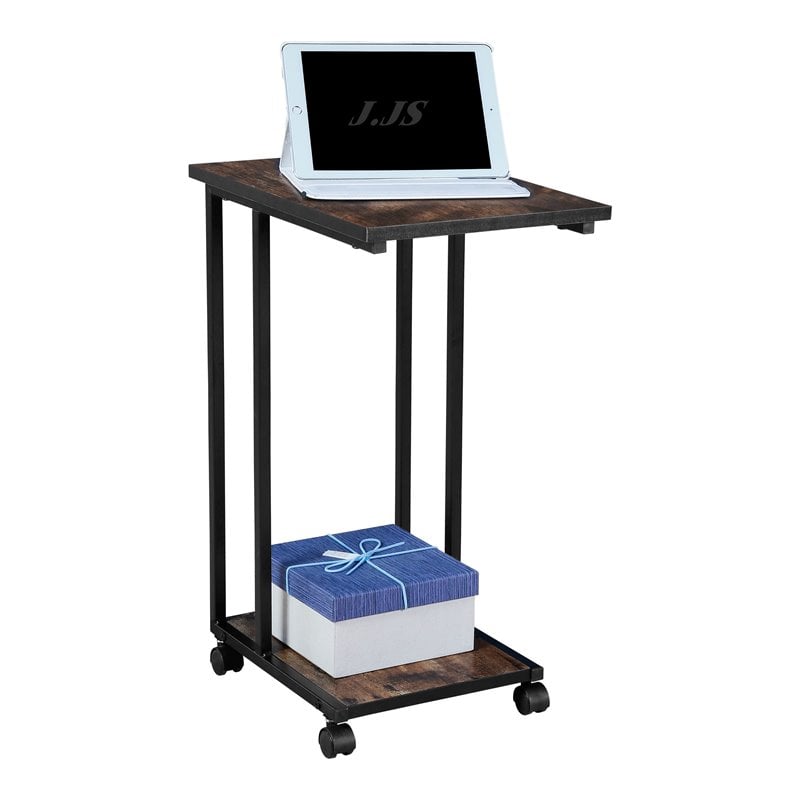 JJS Modern Wood & Metal End C Table for Small Spaces in Rustic Brown