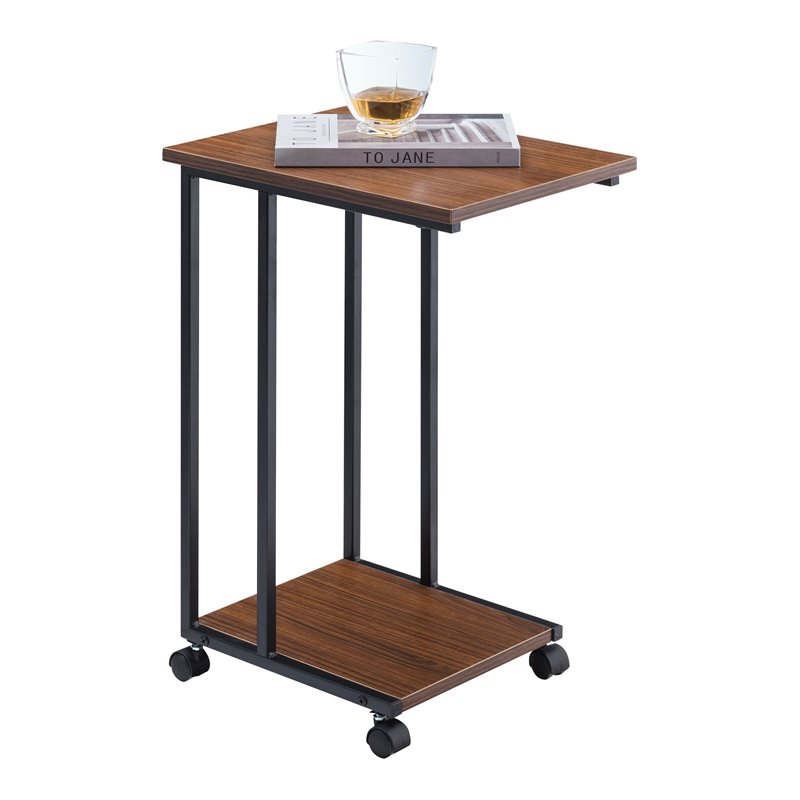 JJS Modern Wood & Metal End C Table for Small Spaces in Walnut/Black
