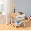 JJS Modern Wood End Table with Drawer and Storage Shelves in Oak/White