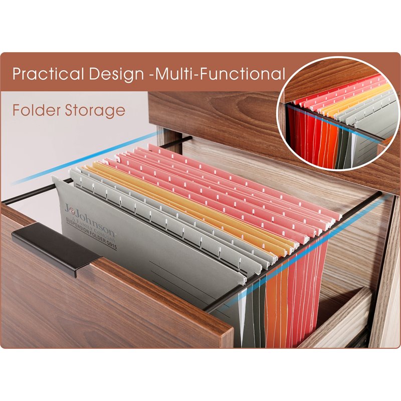JJS 3-Drawer Wood Rolling File Cabinet with Locking Wheels in Brown/Gray