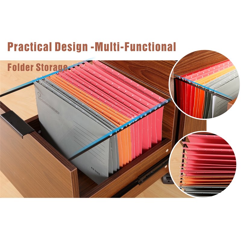 JJS 3-Drawer Modern Wood Rolling File Cabinet with Lock in Brown