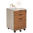JJS 3-Drawer Modern Wood Rolling File Cabinet with Lock in Rustic Brown