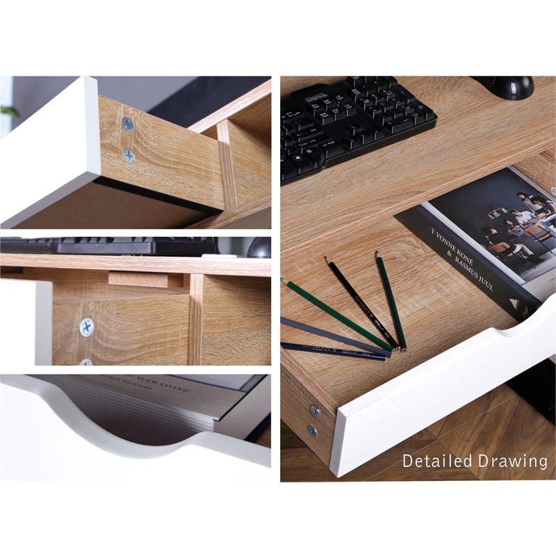 JJS Wood Home Office Desk with Drawers in Oak White