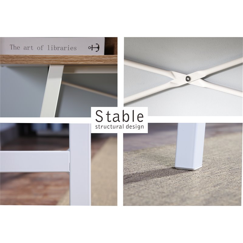 JJS Wood Home Office Desk with Drawers in Oak White