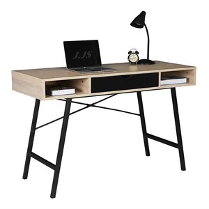 jjs wood home office writing/computer desk with drawers in black/gray