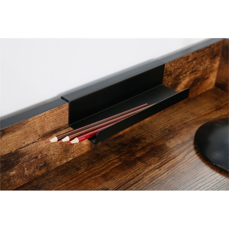 JJS Wood & Metal Computer/Study Writing Desk with Drawers in Rustic Brown