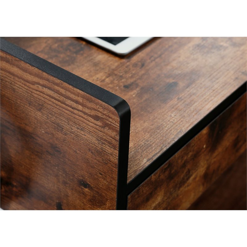 JJS Wood & Metal Computer/Study Writing Desk with Drawers in Rustic Brown