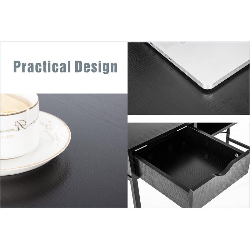 JJS Wood & Metal Writing/Computer Desk with Drawers in Black