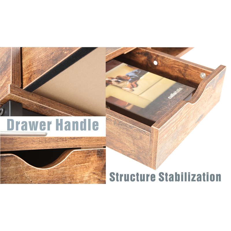 JJS Wood & Metal Writing/Computer Desk with Drawers in Rustic Brown