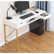 JJS Wood & Metal Writing/Computer Desk with Drawers in White/Golden