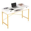 JJS Wood & Metal Writing/Computer Desk with Drawers in White/Golden