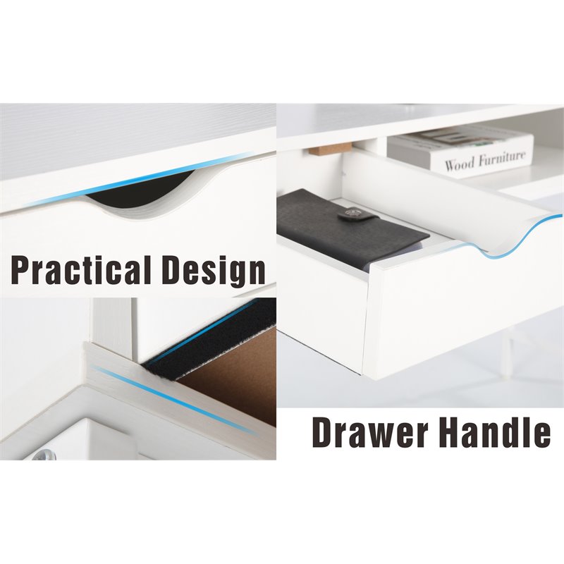 JJS Wood & Metal Writing/Computer Desk with Drawers in White