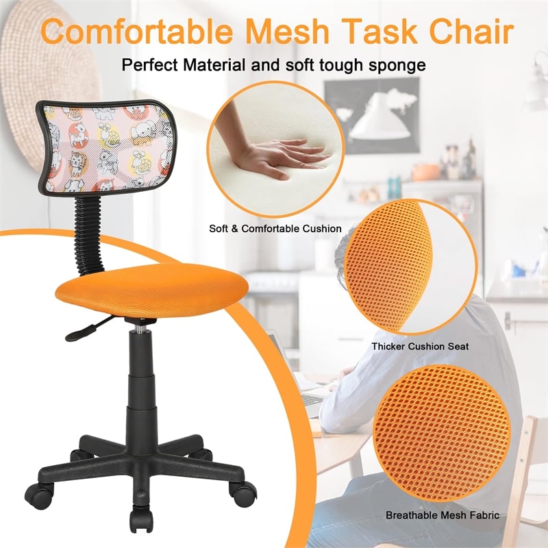 JJS Low-Back Adjustable Mesh Fabric Upholstered Teens Rolling Desk Chair in Blue