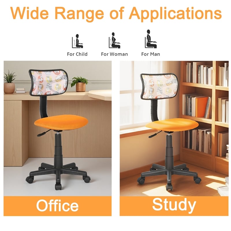 JJS Low-Back Adjustable Mesh Fabric Upholstered Teens Rolling Desk Chair in Blue