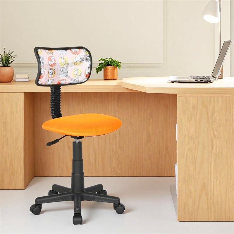 JJS Low-Back Adjustable Mesh Fabric Upholstered Teens Rolling Desk Chair in Blue