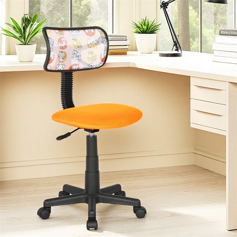 JJS Low-Back Adjustable Mesh Fabric Upholstered Teens Rolling Desk Chair in Blue