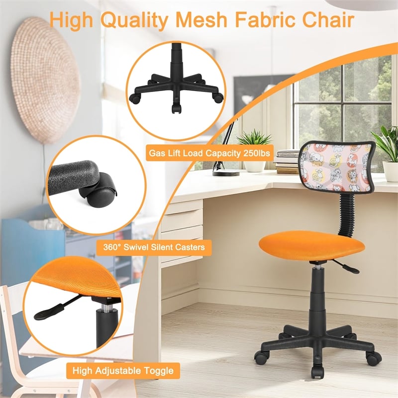 JJS Low-Back Adjustable Mesh Fabric Upholstered Teens Rolling Desk Chair in Blue