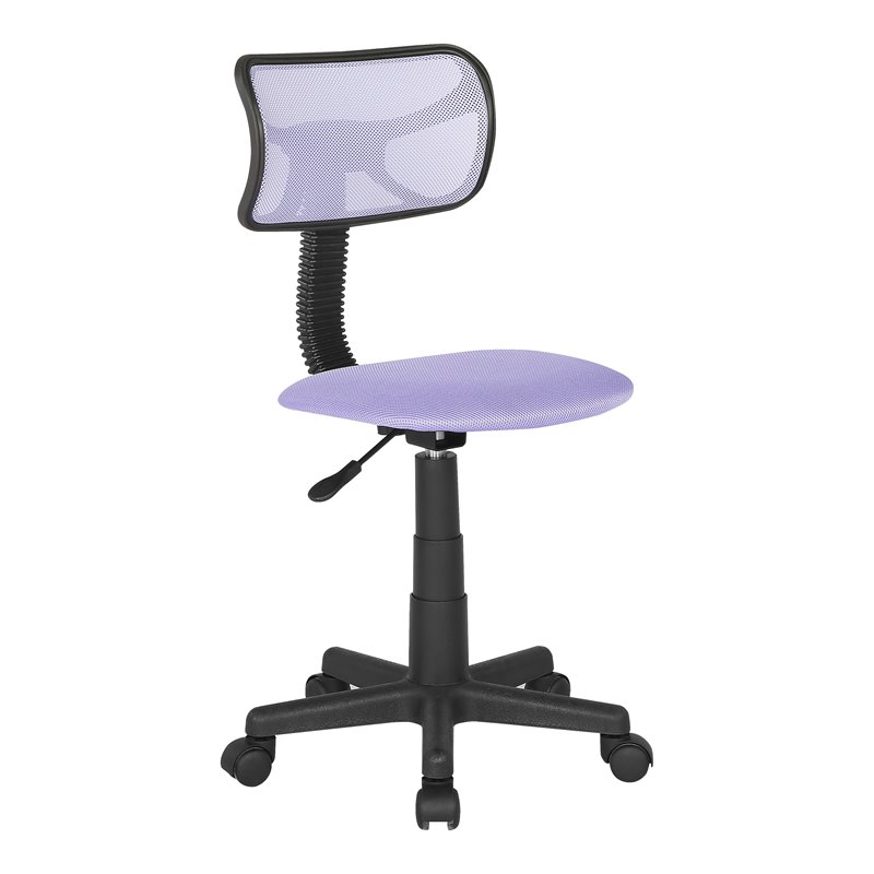 JJS Low-Back Mesh & Plastic Upholstered Teens Rolling Desk Chair in Purple