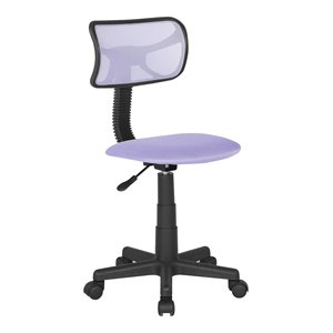 JJS Low-Back Mesh & Plastic Upholstered Teens Rolling Desk Chair in Purple