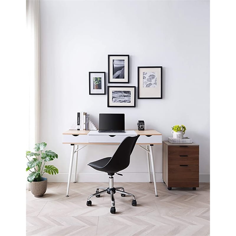 JJS Wood Home Computer Desk with Drawers and Split Top Storage in Oak/White