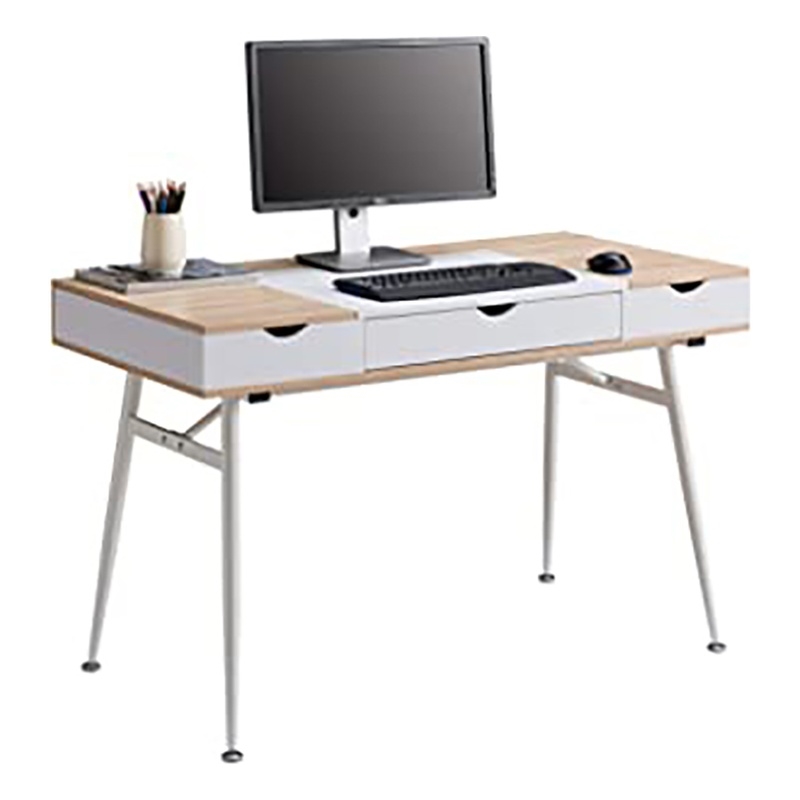 JJS Wood Home Computer Desk with Drawers and Split Top Storage in Oak/White