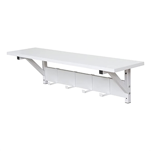 JJS Wood/Metal Floating Shelf with Coat Hooks Key Holder in White (Set of 2)