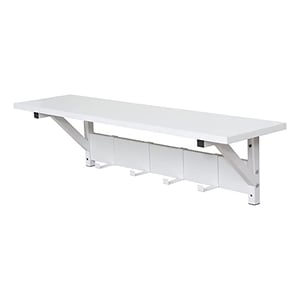 JJS Wood/Metal Floating Shelf with Coat Hooks Key Holder in White