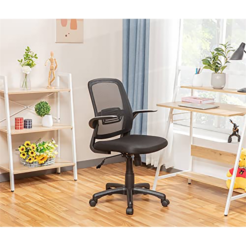 JJS Fabric Rolling Swivel Executive Chair w/ Adjustable Padded Armrest in Black