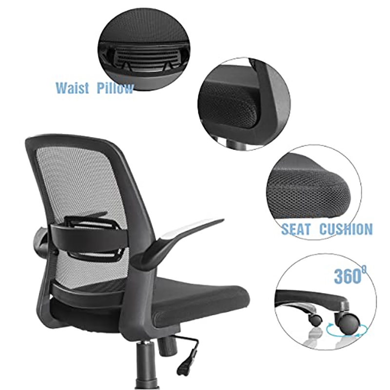 JJS Fabric Rolling Swivel Executive Chair w/ Adjustable Padded Armrest in Black