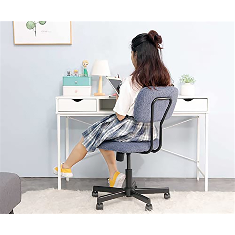 JJS Low Back Velvet Fabric Armless Home Office Computer Chair in Blue