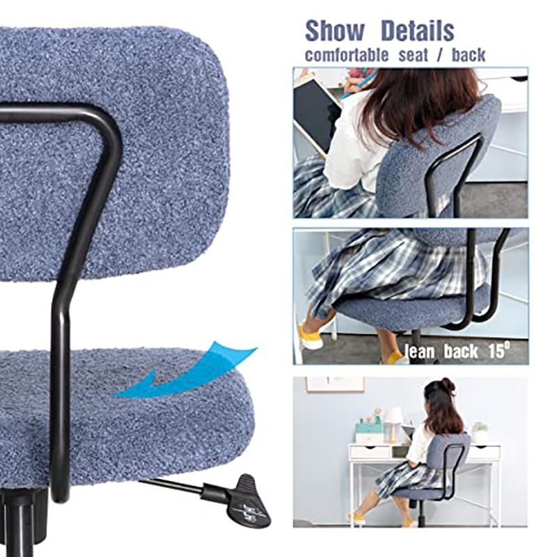 JJS Low Back Velvet Fabric Armless Home Office Computer Chair in Blue
