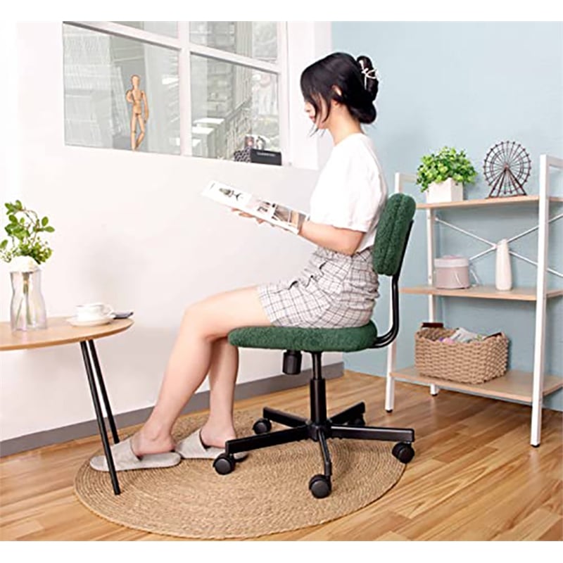 JJS Low Back Velvet Fabric Armless Home Office Computer Chair in Green