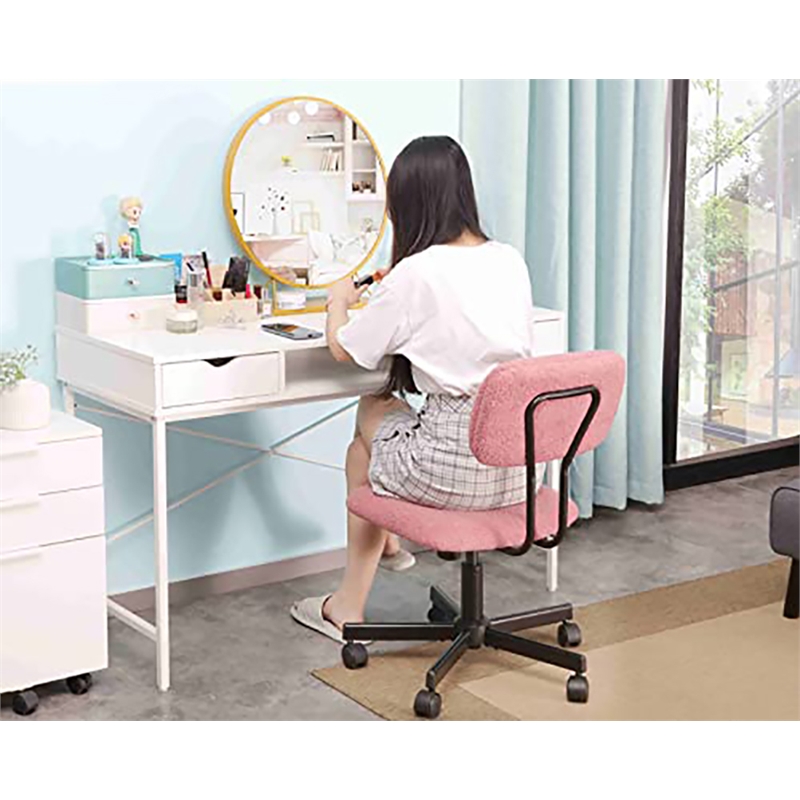 JJS Low Back Velvet Fabric Armless Home Office Computer Chair in Pink