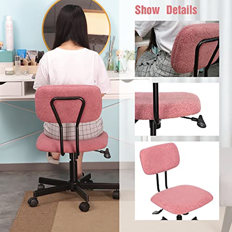JJS Low Back Velvet Fabric Armless Home Office Computer Chair in Pink
