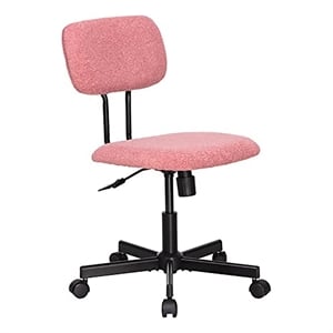 JJS Low Back Velvet Fabric Armless Home Office Computer Chair in Pink