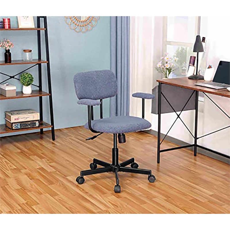 JJS Low Back Velvet Fabric Home Office Computer Chair with Armrest in Blue