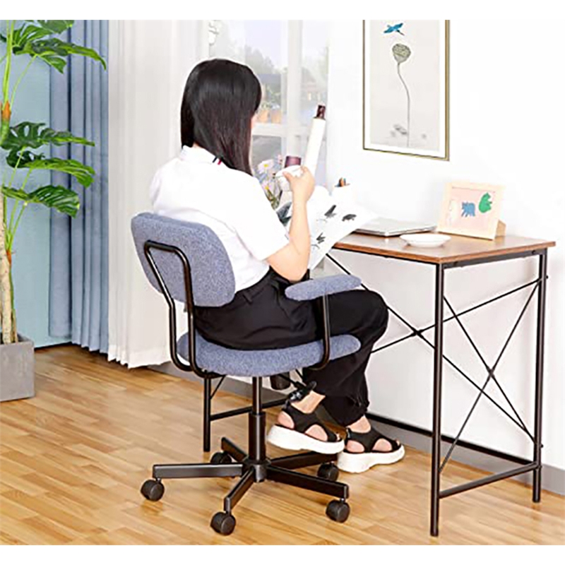 JJS Low Back Velvet Fabric Home Office Computer Chair with Armrest in Blue