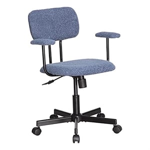 JJS Low Back Velvet Fabric Home Office Computer Chair with Armrest in Blue