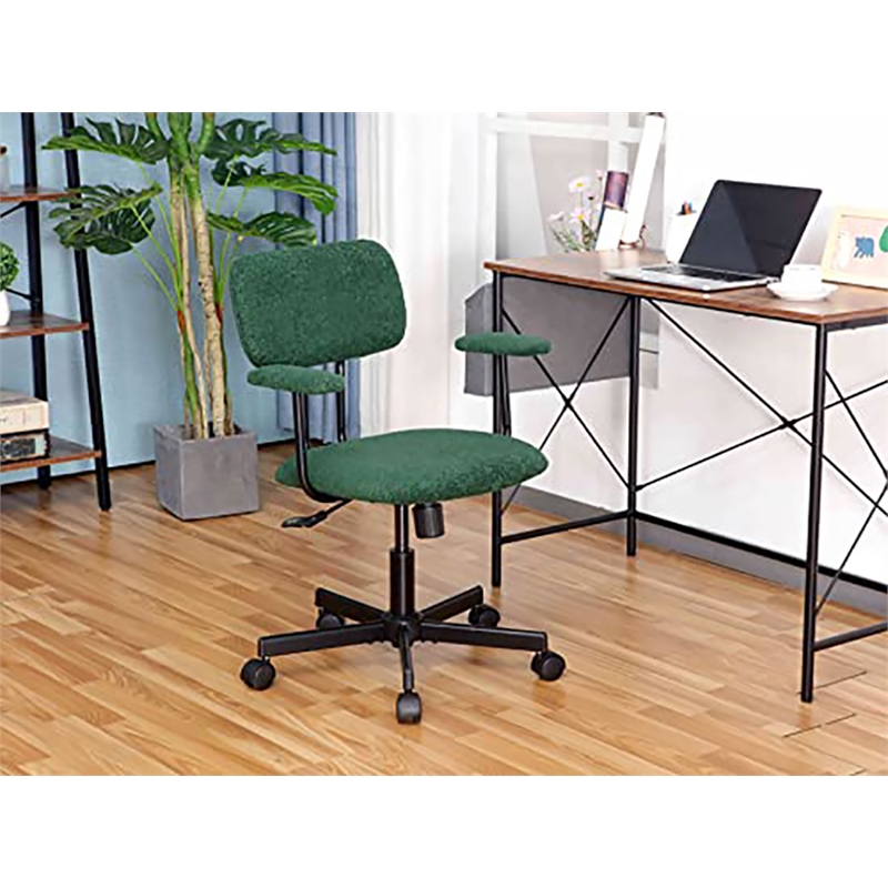 JJS Low Back Velvet Fabric Home Office Computer Chair with Armrest in Green