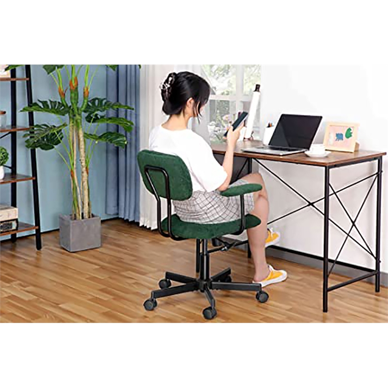 JJS Low Back Velvet Fabric Home Office Computer Chair with Armrest in Green