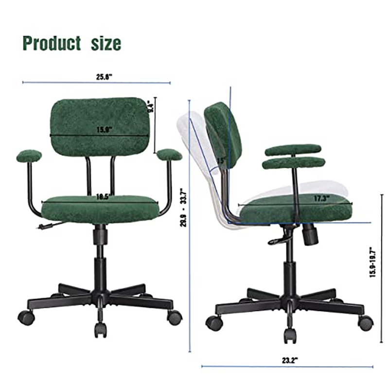 JJS Low Back Velvet Fabric Home Office Computer Chair with Armrest in Green