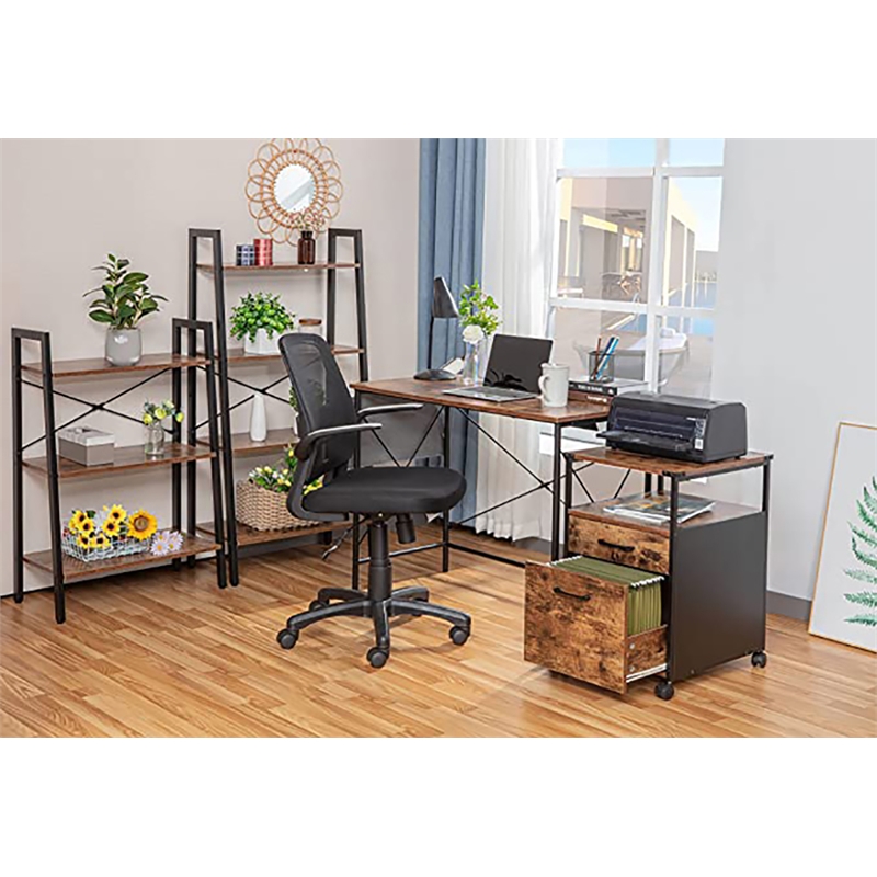 JJS Simple Minimal Wood Home Office Computer Desk in Rustic Brown/Black