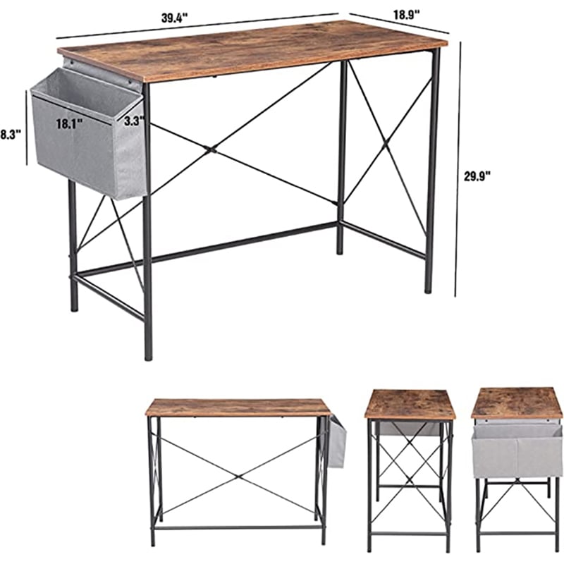 JJS Simple Minimal Wood Home Office Computer Desk in Rustic Brown/Black