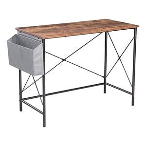 JJS Simple Minimal Wood Home Office Computer Desk in Rustic Brown/Black