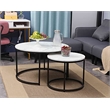 JJS Round Wood/Metal Nesting Coffee Table in Marble/Black (Set of 2)